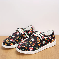 Women's Christmas Printed Lace up Non slip Sneakers Low Slip On Walking Shoes