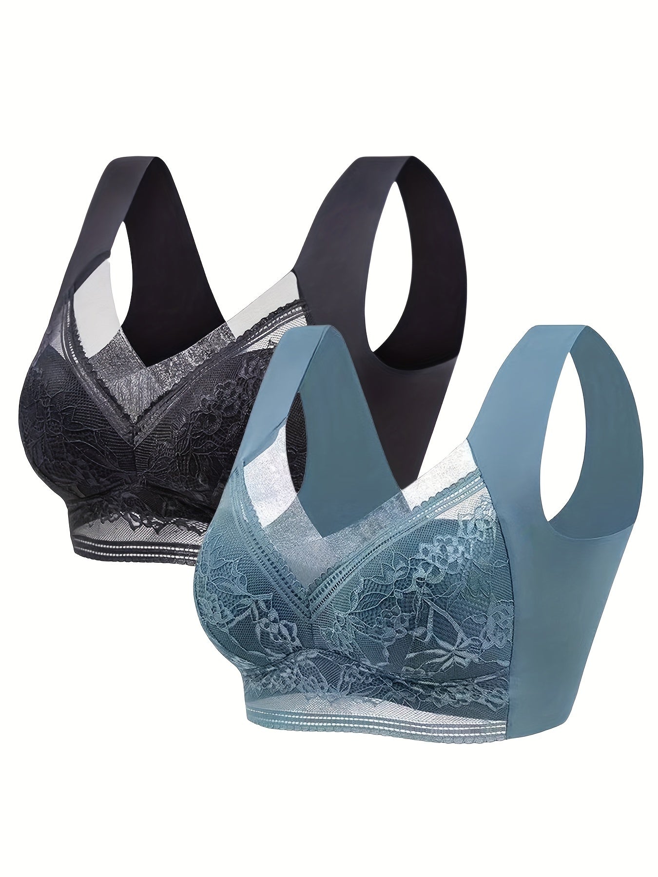 Floral Lace Full Coverage Sports Bra For Women, Breathable Push Up Yoga Bra