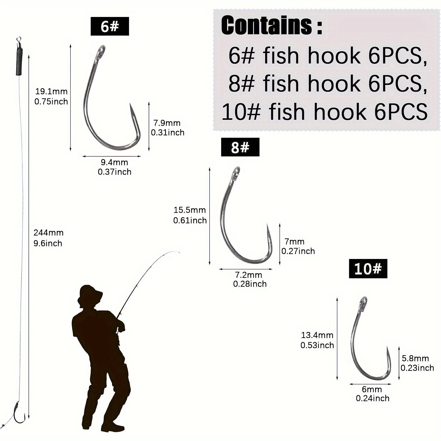 3pcs Stainless Steel Fishing Hooks Carp Rigs with Braided Line
