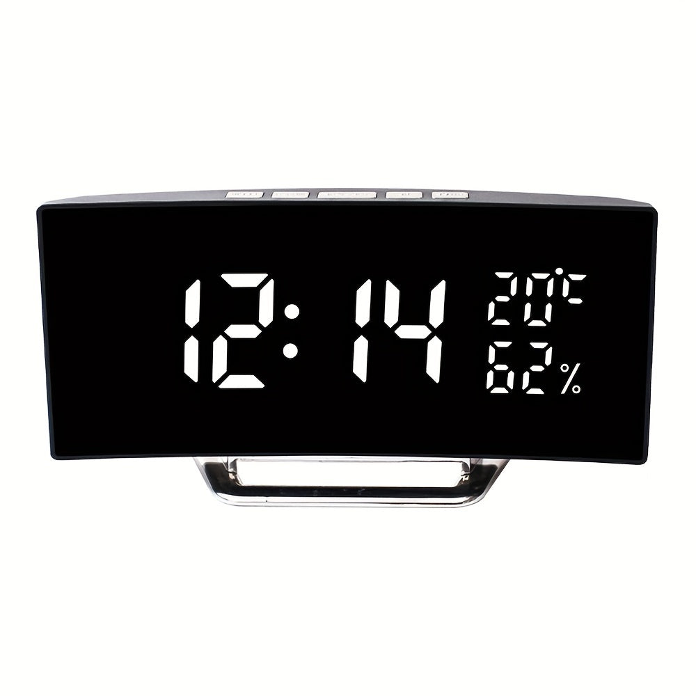 Curved Screen Digital Alarm Clock Temperature Humidity 3 Alarms Unlimited Snooze