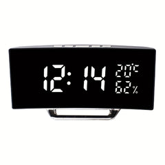 Curved Screen Digital Alarm Clock Temperature Humidity 3 Alarms Unlimited Snooze