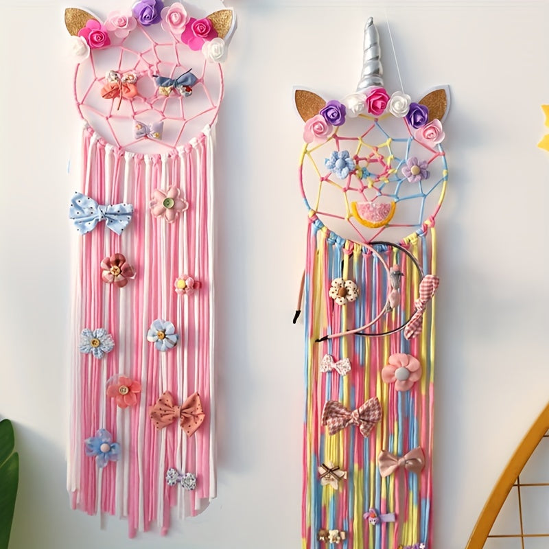 Unicorn Hair Clip Organizer Rainbow Yarn Tassel Bow Holder