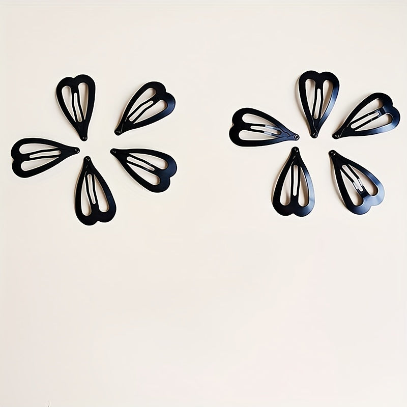 10pcs Solid Heart Barrette Metal Hair Clip Set