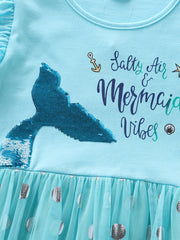 Girls Mermaid Embroidered Long Sleeve Mesh Princess Outfit