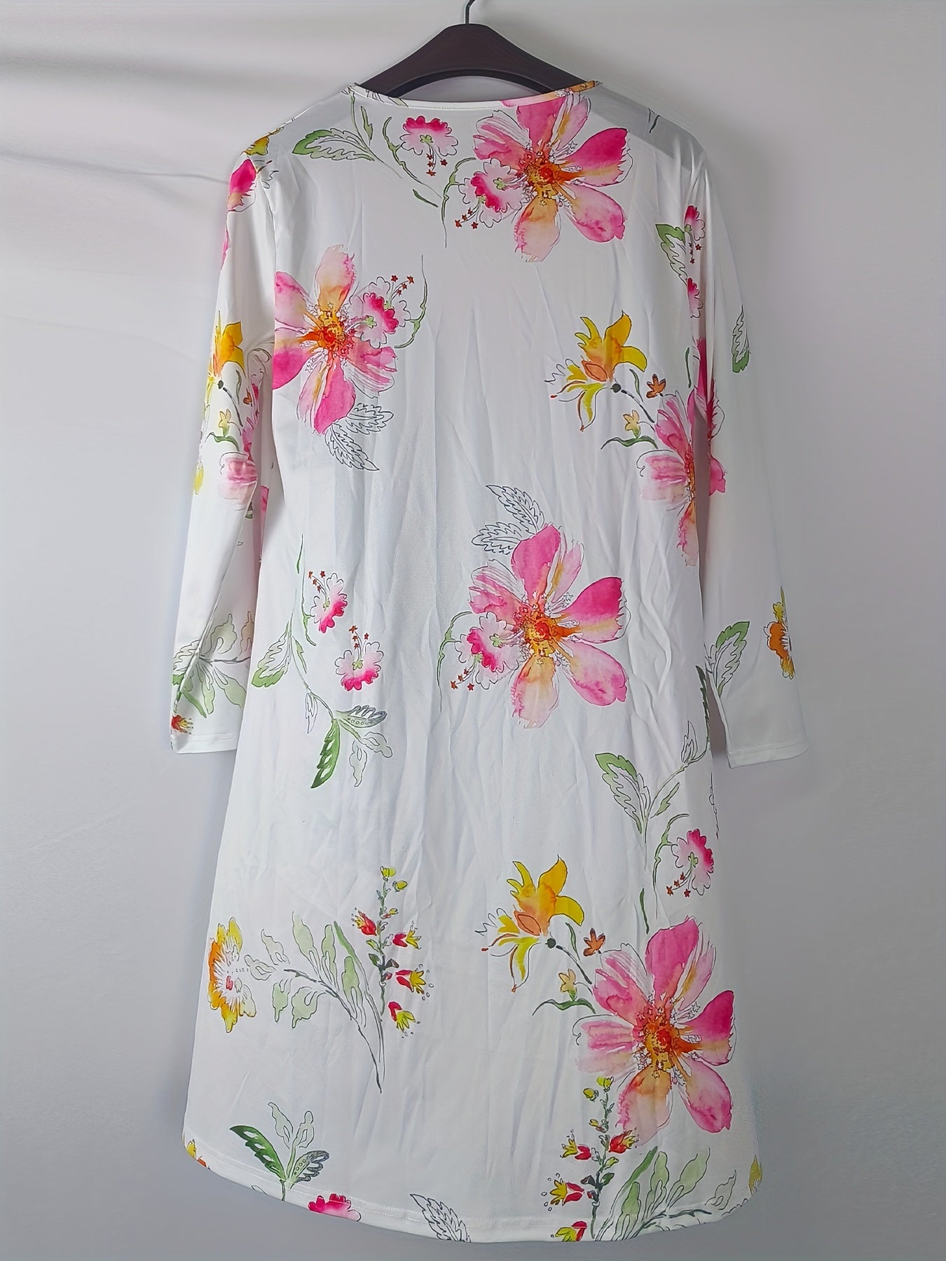 Floral Print V Neck Trim Dress