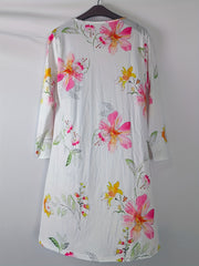  Floral Print V Neck Trim Dress