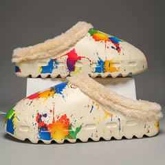 Colorful Print Thermal Sandals Plush Fuzzy Slippers