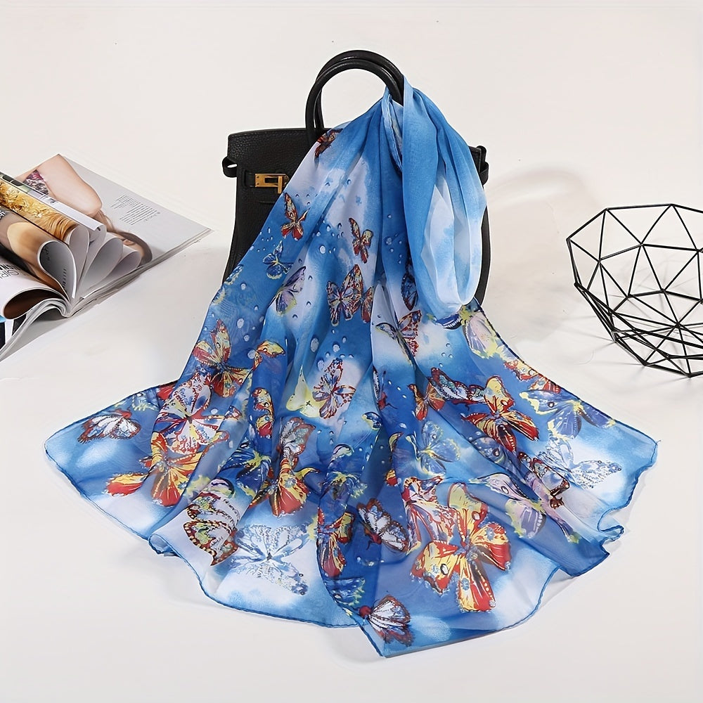 Butterfly Print Chiffon Scarf Tie Dye Gradient Shawl