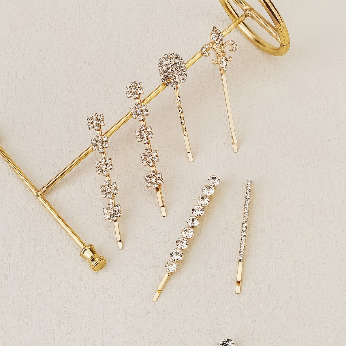 6pcs Golden Rhinestone Hairpin Wedding Hair Clip