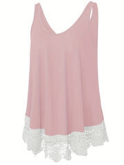 Solid Lace Trim Tank Top
