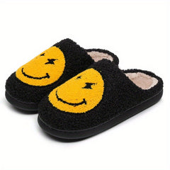 Women's Lightning Smile Face Slippers Warm Fuzzy Cozy Bedroom Plush Slippers
