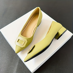 Women's Pointed Toe Low Heels Slip On Buckle Decor Chunky Heels