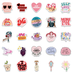50 Self Love Cartoon Stickers Waterproof for Phone Laptop