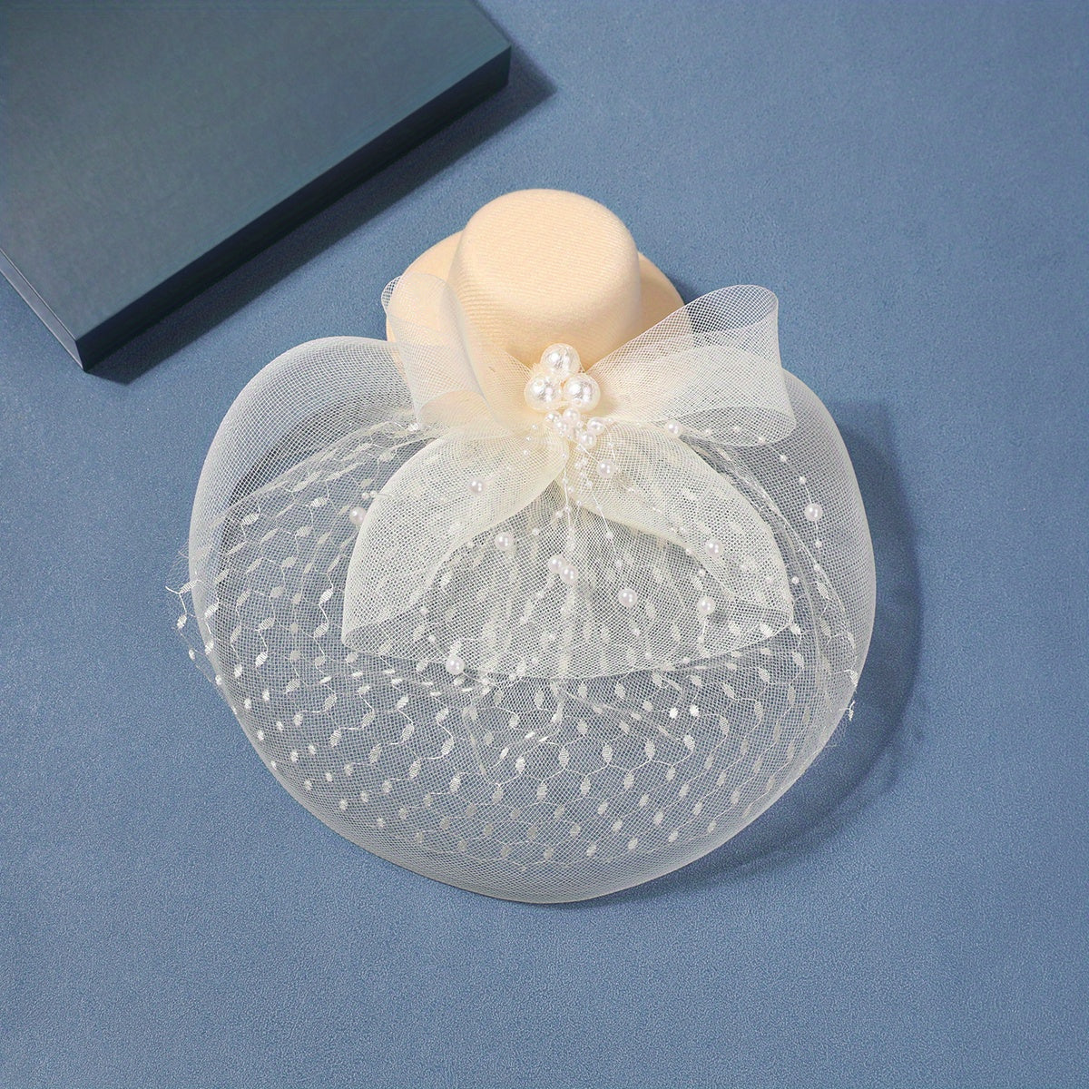Beige Lace Fascinators Hat with Faux Pearl Decor