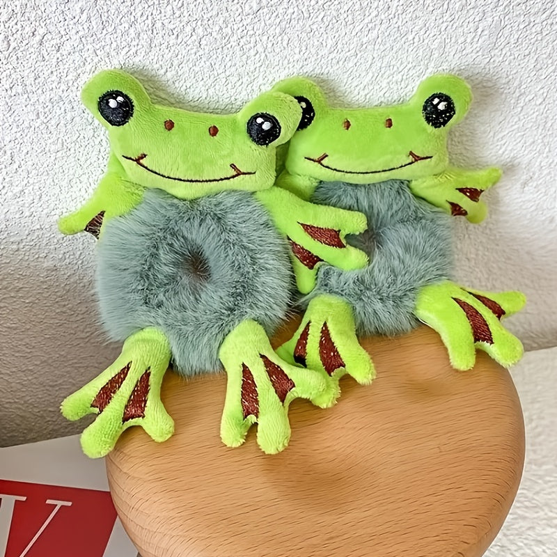 Cartoon Plush Frog Hair Tie Scrunchie Elastic Hair Accessories