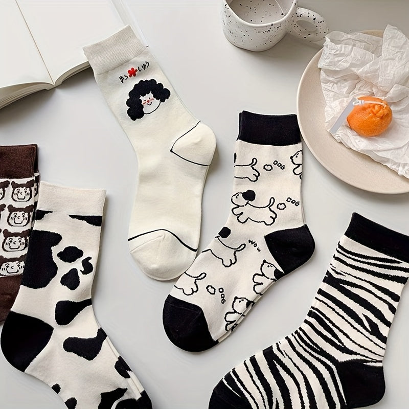 5 Pairs Cute Cartoon Print Socks for Women