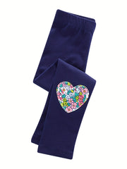 Girls Rabbit & Heart Patch Embroidery Casual Pants