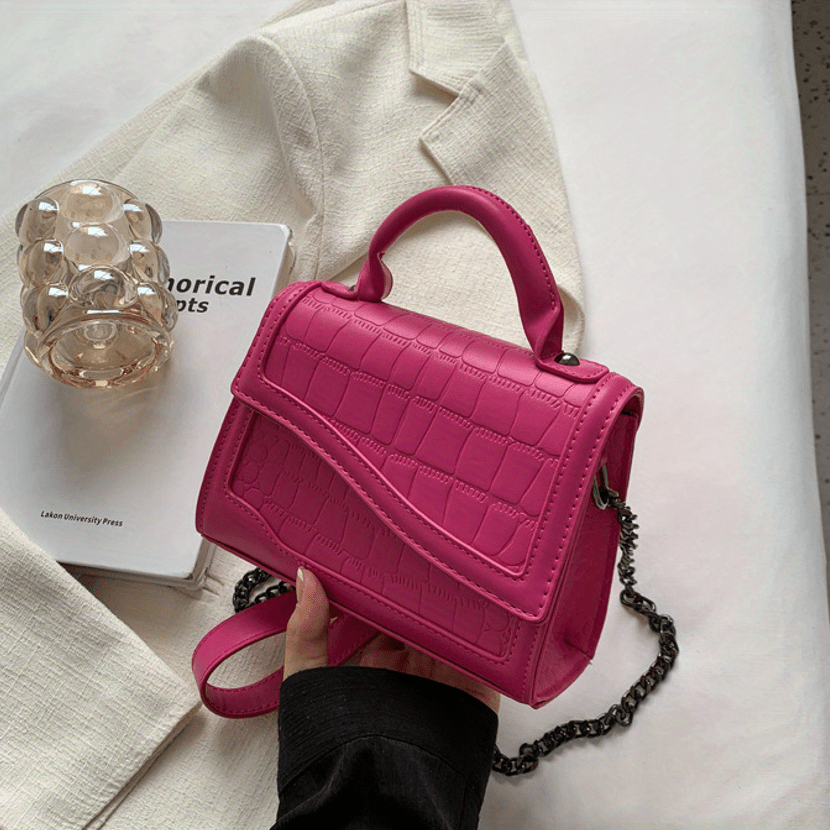 Asymmetrical Crossbody Bag PU Leather Metal Chain Mini Handbag