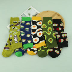 Men's Cartoon Food Pattern Crew Socks Breathable Casual Street Style Socks