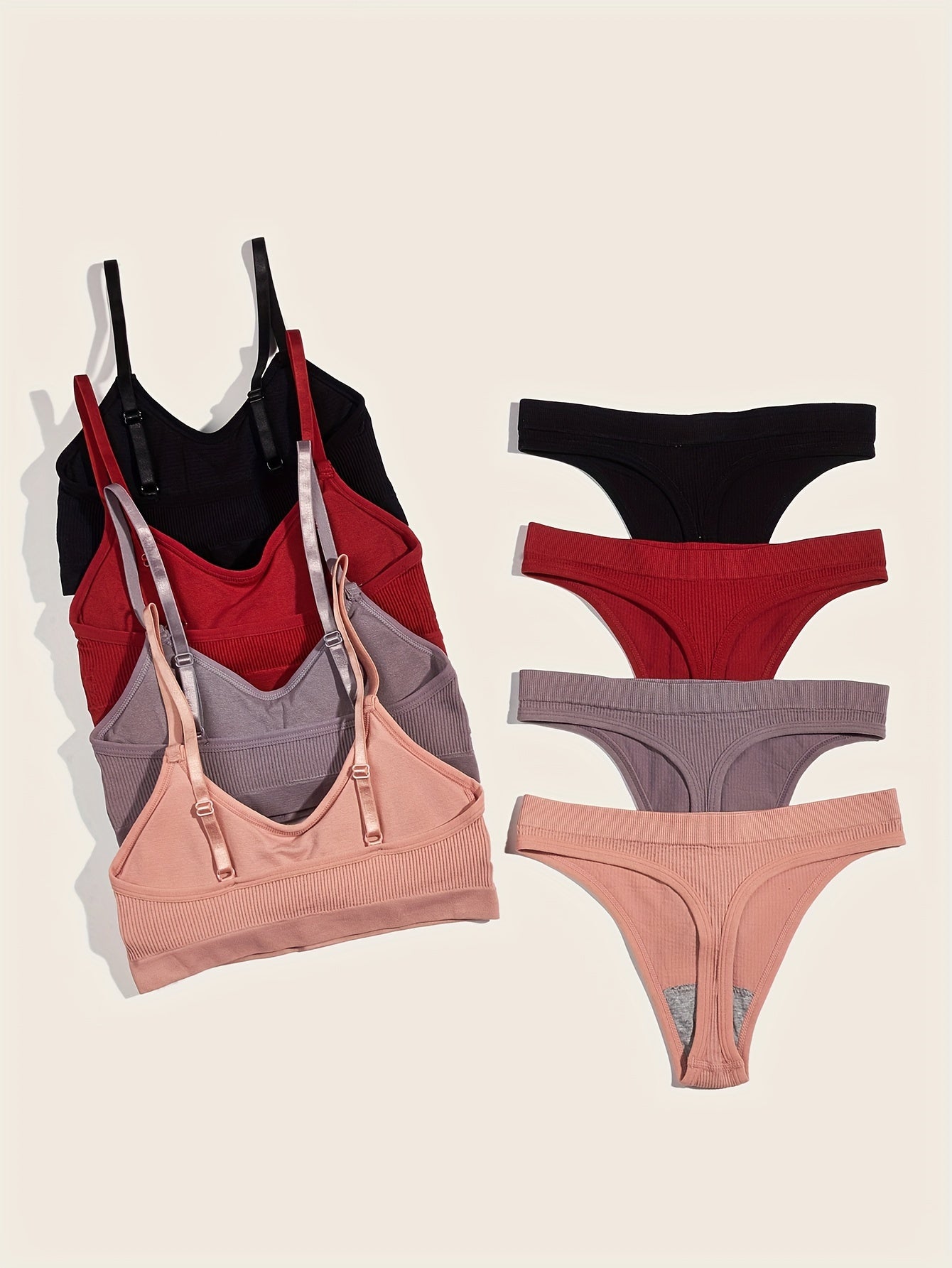 4 Sets Wireless Push Up Bra & Thong Lingerie Set Women's Lingerie