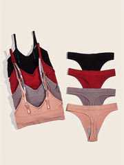4 Sets Wireless Push Up Bra & Thong Lingerie Set Women's Lingerie
