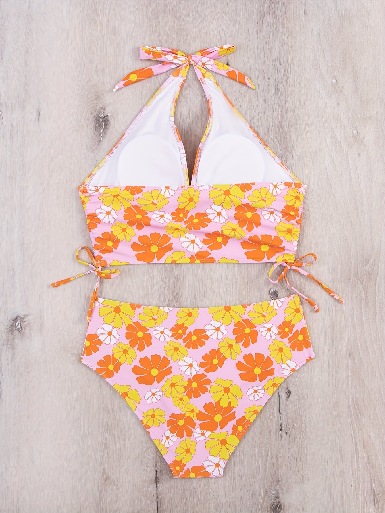  Daisy Print Lace Up Bikini Set