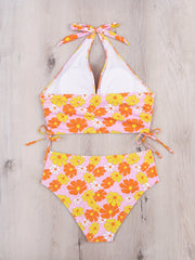  Daisy Print Lace Up Bikini Set