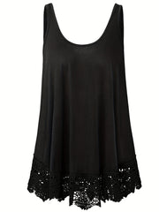  Solid Lace Trim Tank Top