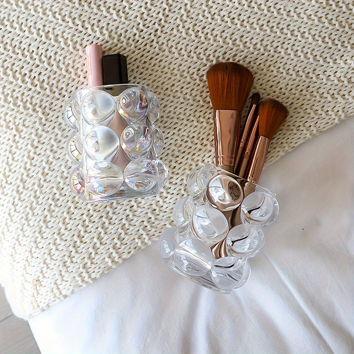Transparent Pen Holder Round Glass Storage Bucket