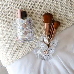 Transparent Pen Holder Round Glass Storage Bucket