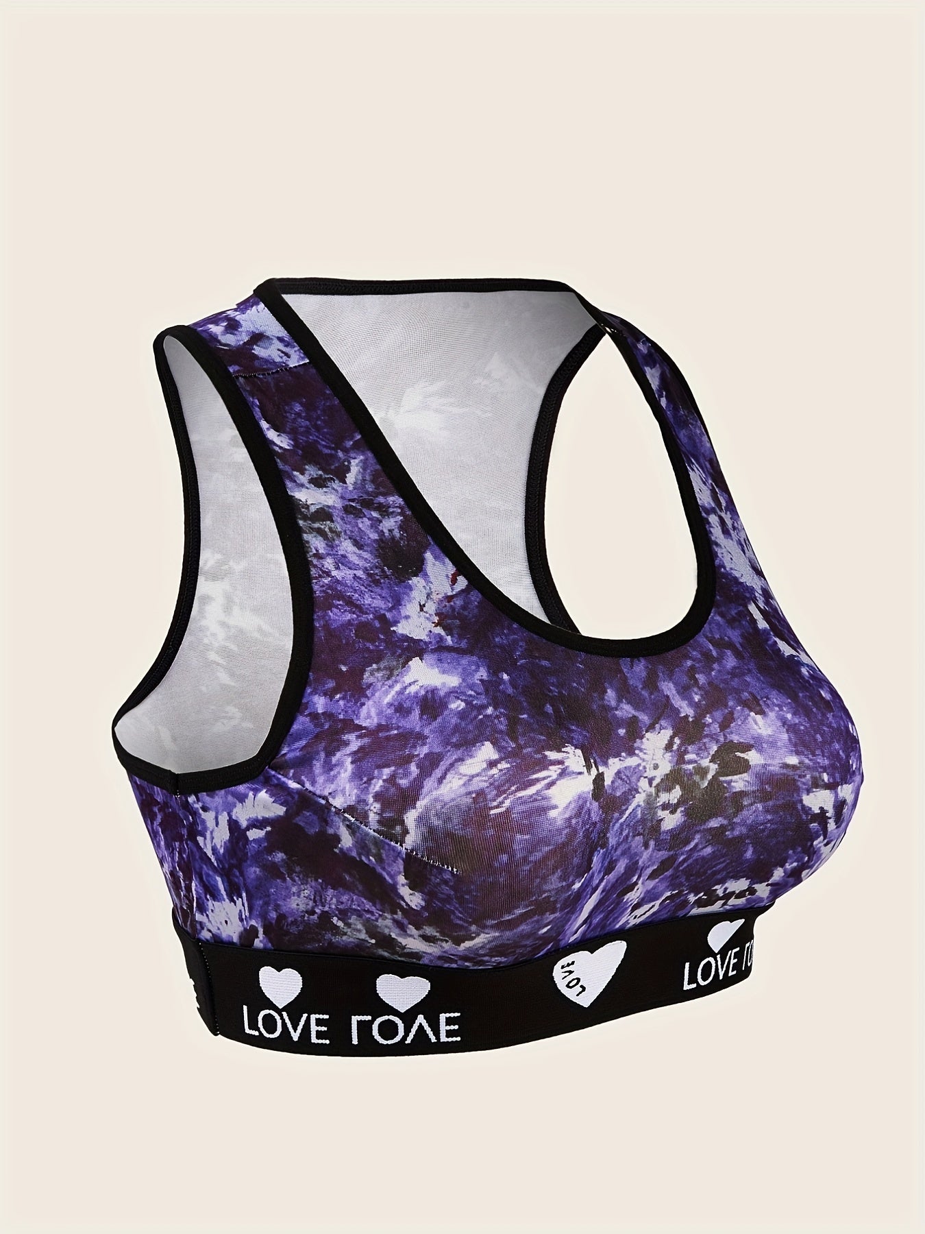 Tie Dye Letter Tape Racer Back Sports Bra for Women