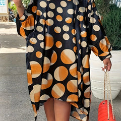  Women's Dot Print Batwing Sleeve Loose Fit Dress