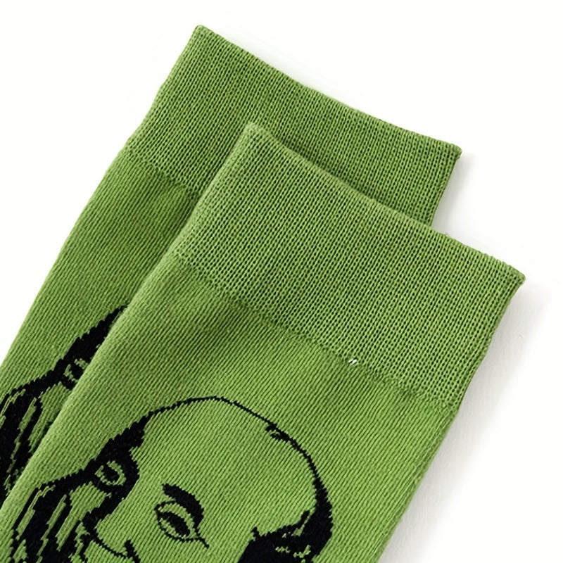 5 Pairs Portrait Print Socks Women's Mid Tube Stockings & Hosiery
