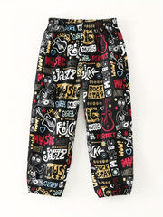Girls Graffiti Style Loose Joggers Sweatpants High Waist Trousers