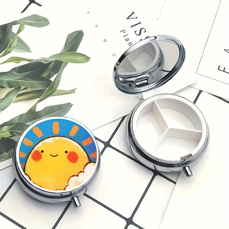 Smiling Sun Metal Medicine Box 3 Compartment Pill Organizer