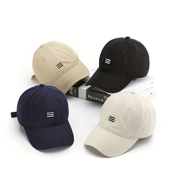 Three Stripe Embroidery Baseball Cap Solid Cotton Sun Hat Casual Dad Hats
