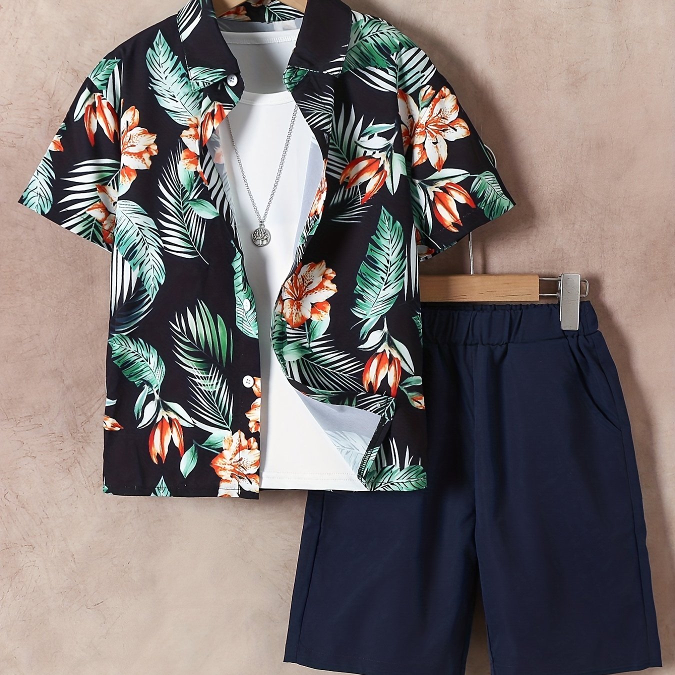 Boys Flower & Leaf Print Shirt & Shorts Set Kids Summer Clothes