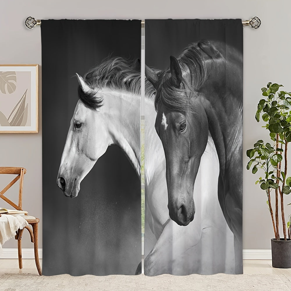 3D Horse Printed Window Curtains Rod Pocket Top
