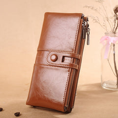 Vintage RFID Blocking Bifold Wallet Large Capacity Coin Purse Zipper Clutch
