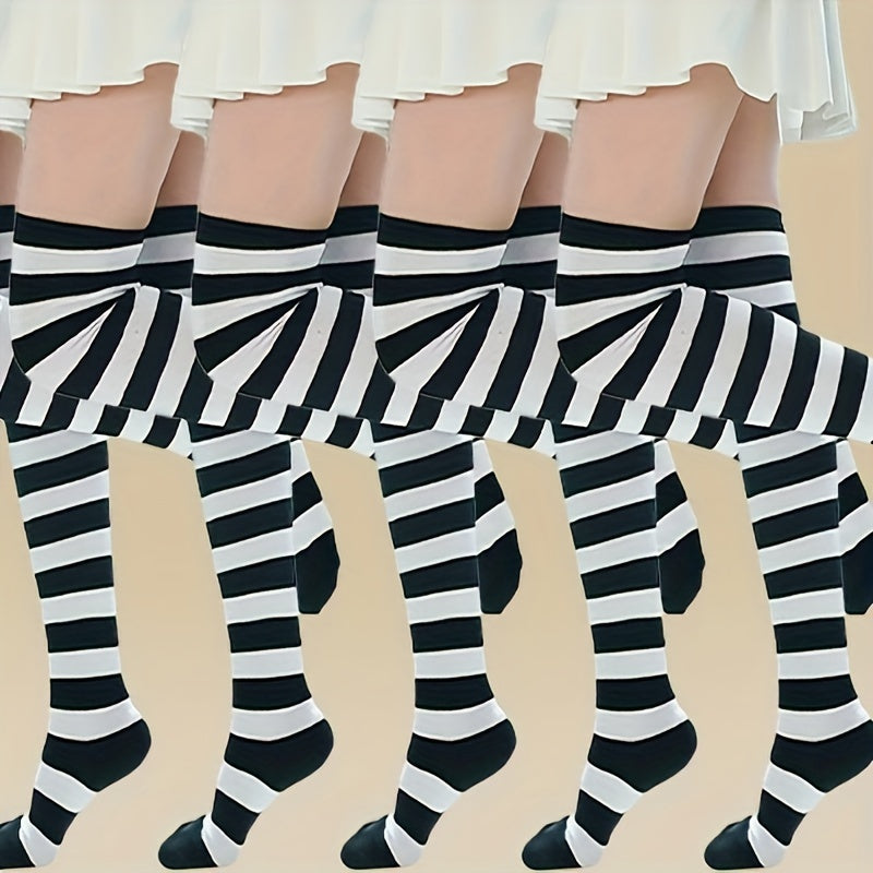 5 Pairs Striped Thigh High Socks for Women