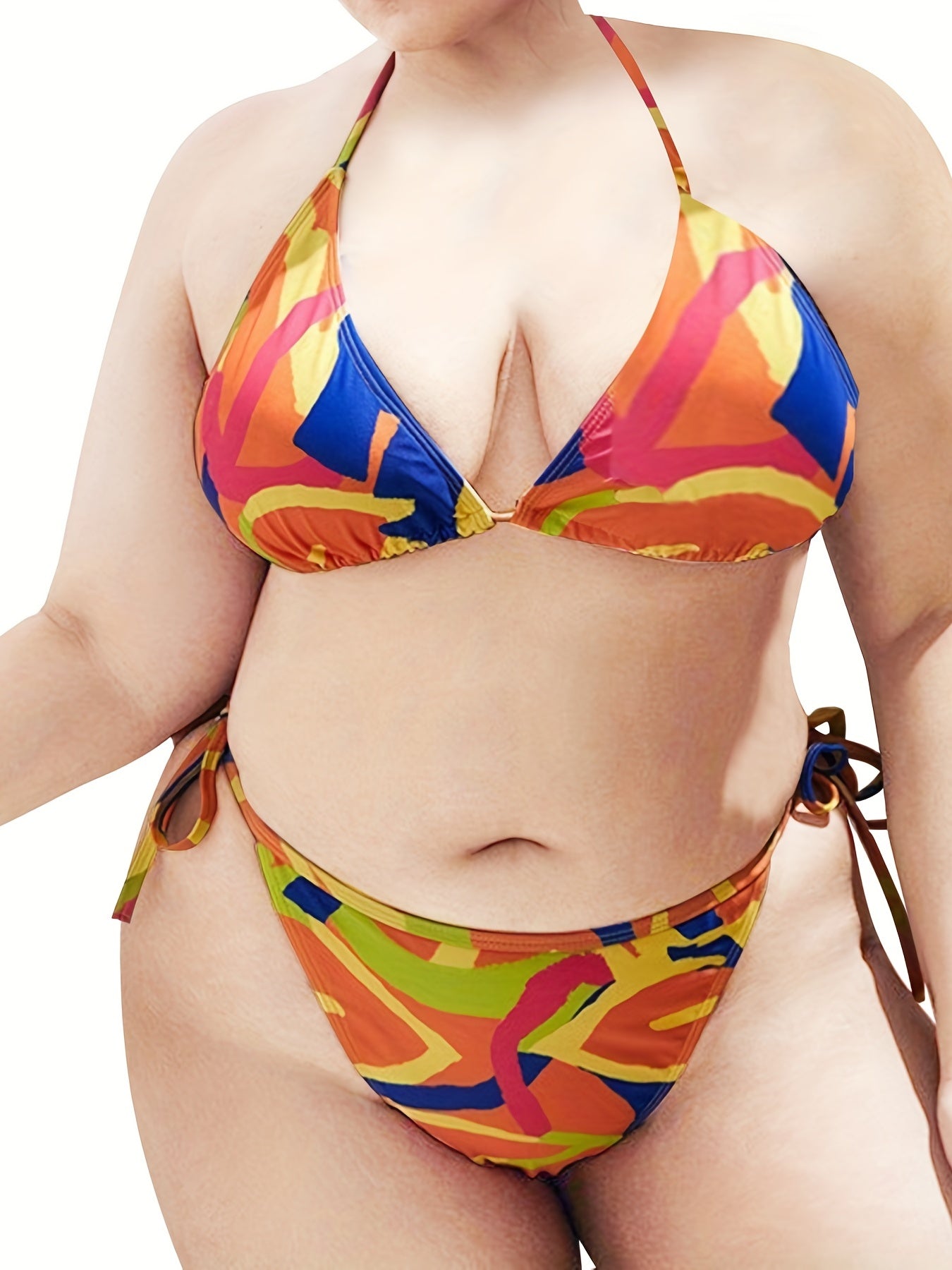  Abstract Print Bikini Set Backless Halter Neck Swimsuit Two Piece