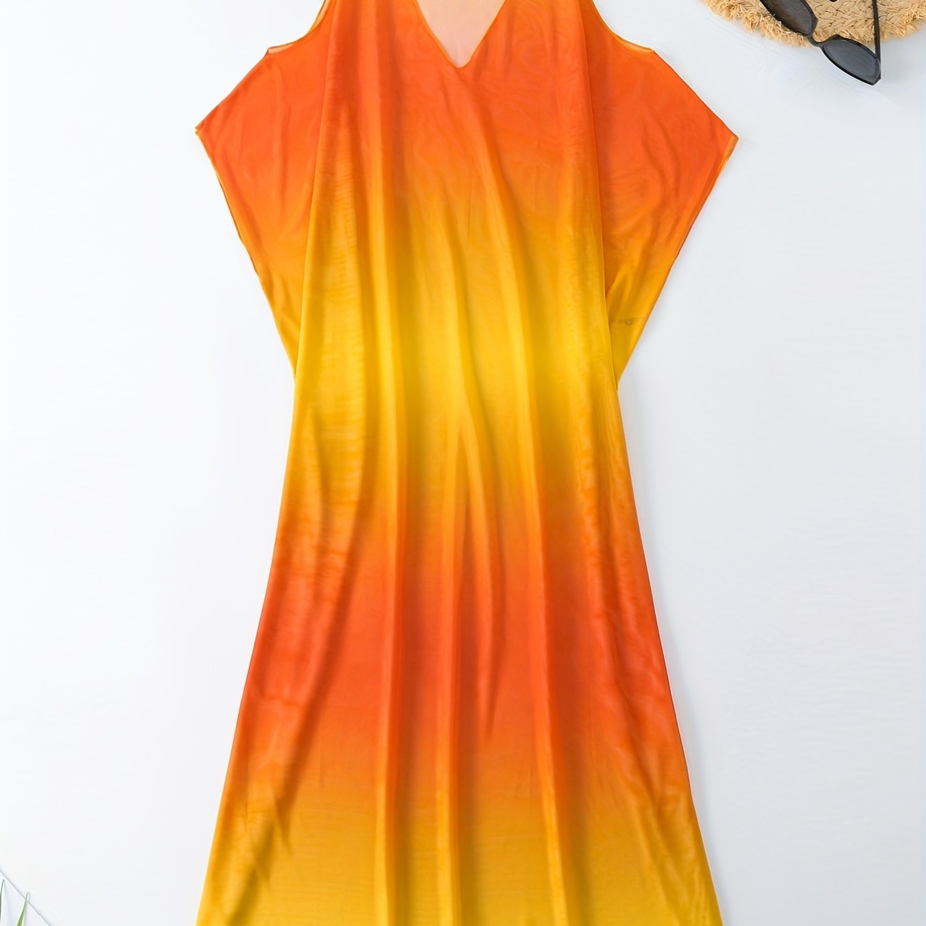  Colorblock Ombre Print Cold Shoulder Cover Up