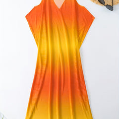  Colorblock Ombre Print Cold Shoulder Cover Up