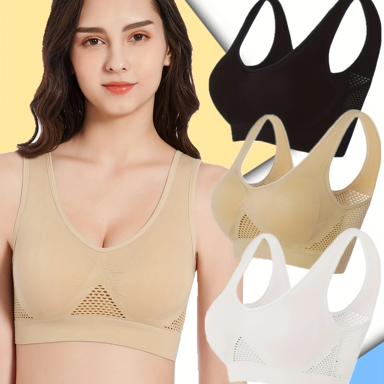 3pcs Wireless Sports Bras Hollow Out Breathable Running Yoga