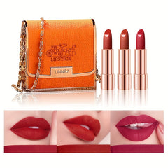 Moisturizing Lip Balm & Matte Lipstick Set in Leather Bag - Festive Gift