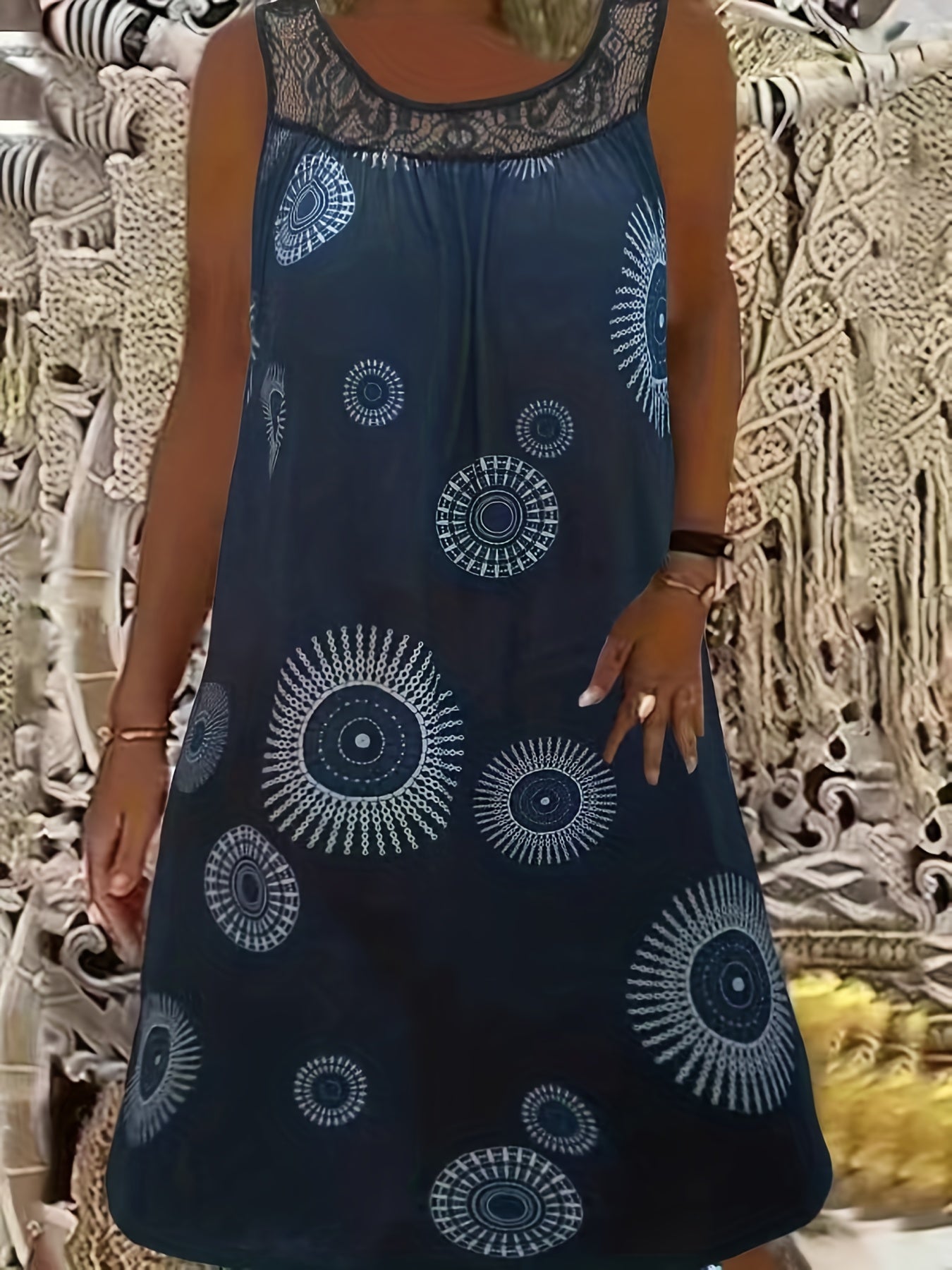  Women's Graphic Print Eyelet Embroidered Tank Dress