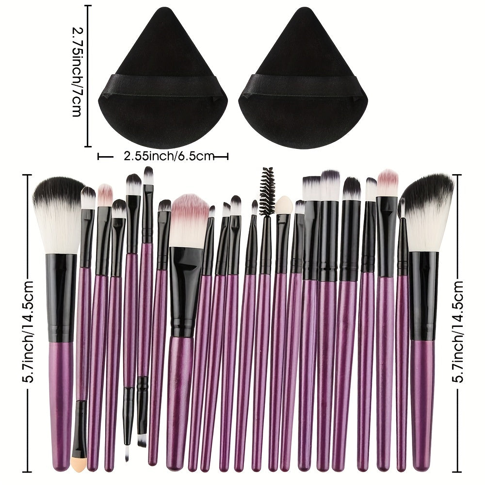 Professional Makeup Brushes Set with Triangle Puffs - 22pcs