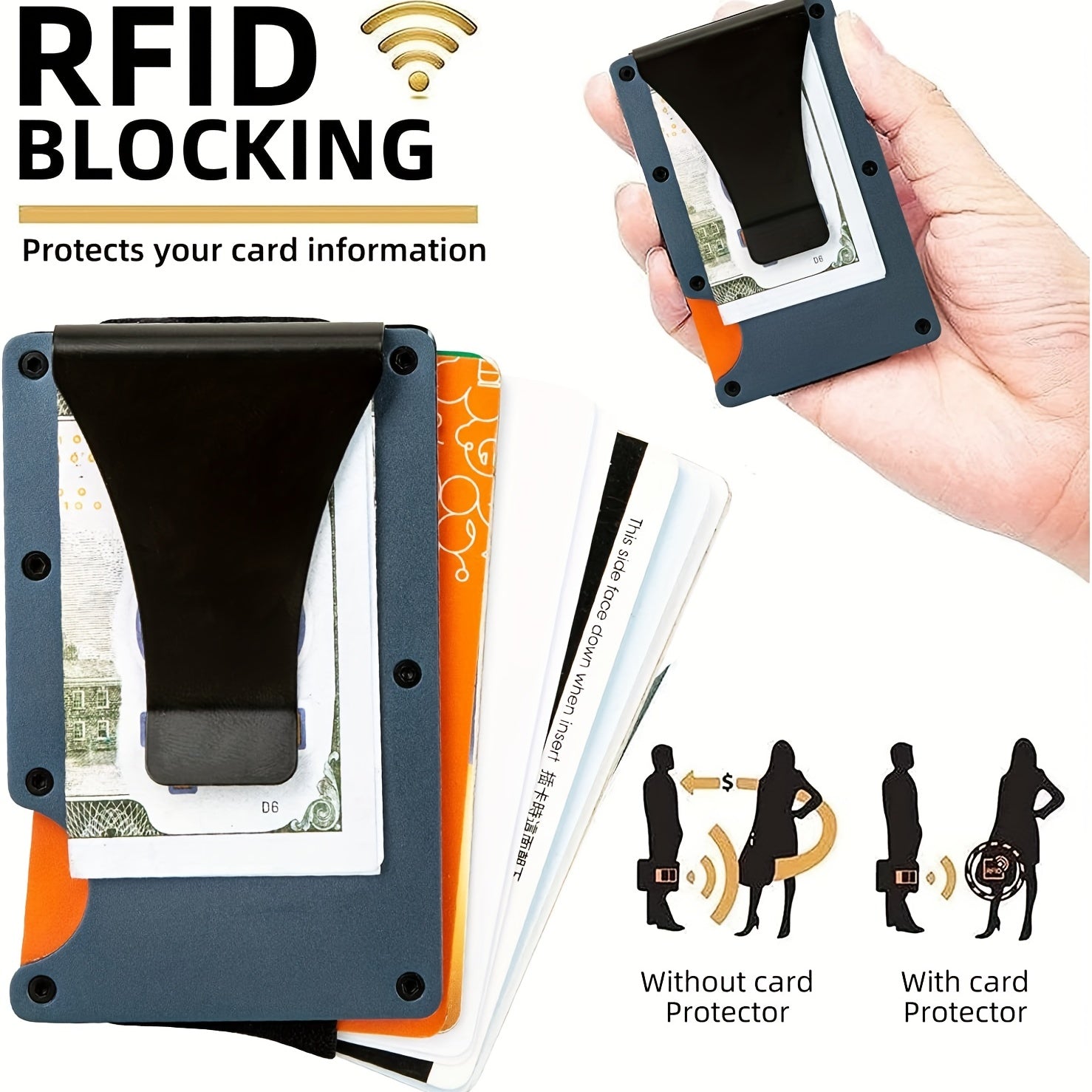 RFID Aluminum Money Clip Wallet Slim Metal Card Holder Front Pocket Wallet