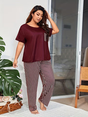  Striped Tee & Pants Loungewear Set