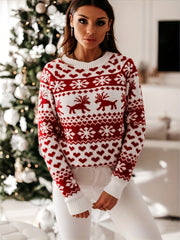  Colorblock Reindeer & Snowflake Print Sweater